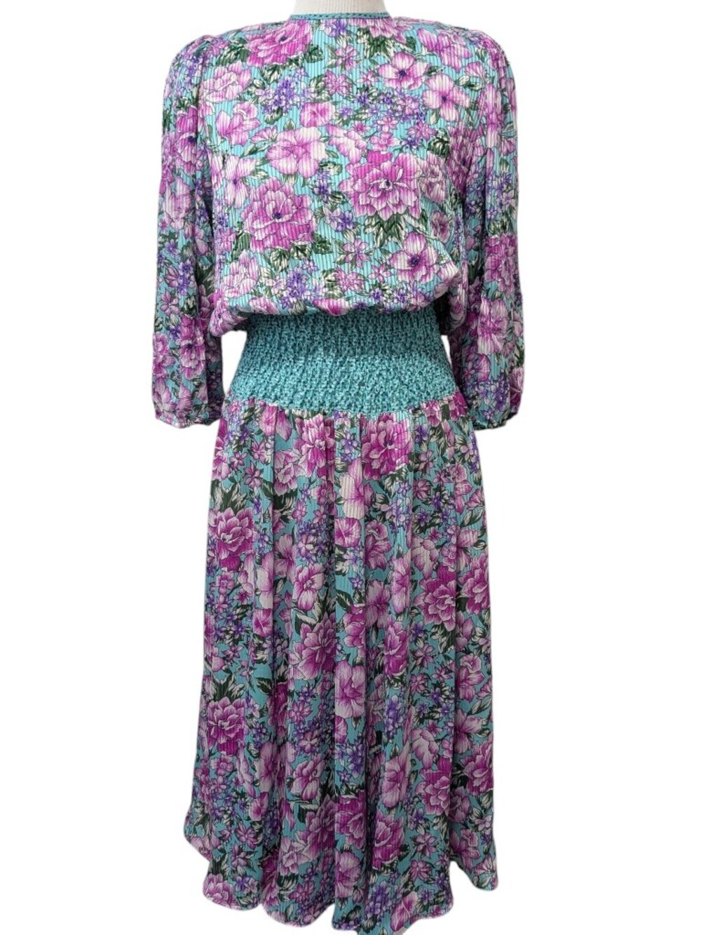 Diane Freis Womens Vtg Size M/L Georgette Floral Draped Back Smock Waist Dress